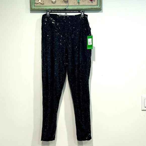 TIPSY ELVES BLACK SEQUIN HIGH WAISTED LEGGINGS WOMEN’S LARGE NEW WITH TAGS - Picture 2 of 6